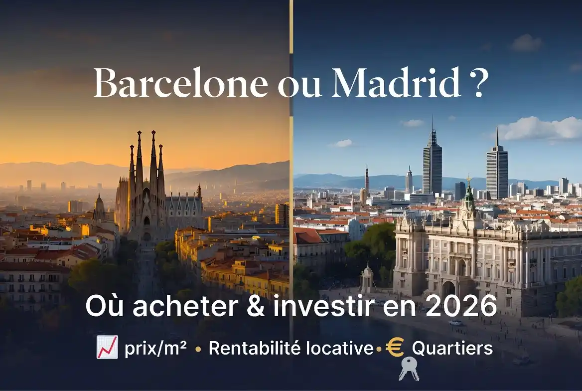 Barcelone vs Madrid : Comparatif immobilier 2026 - Prix au m², rentabilité locative, quartiers et conseils pour investir en Espagne