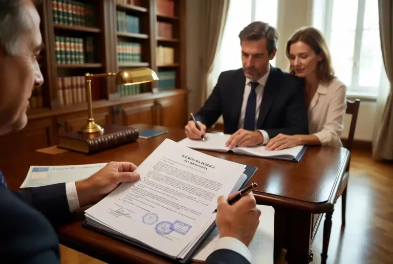 Signature officielle de l'Escritura Pública de Compraventa chez le notaire en Espagne.