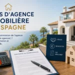 Illustration des frais d'agence immobilière en Espagne expliquant qui paie la commission de l'agence (honorarios de agencia), les règles applicables, la négociation des honoraires et la TVA lors d'un achat immobilier.