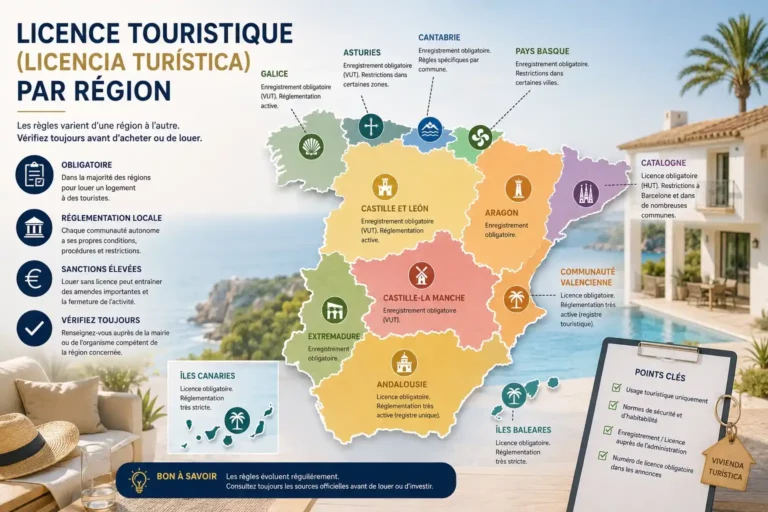 Carte de la licence touristique en Espagne par région avec les règles de location saisonnière et Airbnb