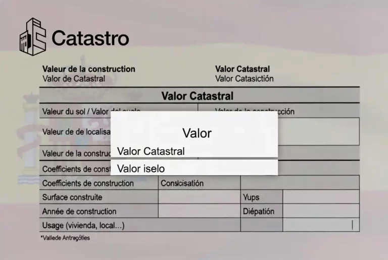 Illustration du registre du Cadastre espagnol (Dirección General del Catastro) détaillant les éléments de la Valeur Cadastrale d’un bien immobilier